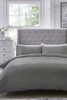 Serene Grey Amalfi Easy Care Pintuck Detail Duvet Cover And Pillowcase Set