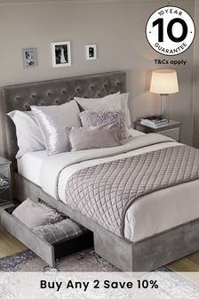 Opulent Velvet Steel Grey Paris Upholstered Two Drawer Bed Frame