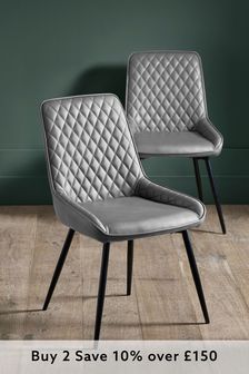 Set of 2 Monza Faux Leather Silver Hamilton Black Leg Dining Chairs