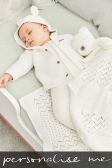 Personalised Baby White Knitted Bunny Cardigan