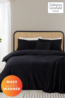 Catherine Lansfield Black Cosy Textured Soft and Warm Duvet Cover Set