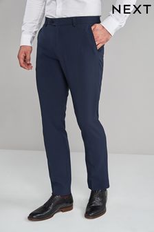 Navy Blue Slim Fit Machine Washable Plain Front Trousers (331909) | £18 - £20