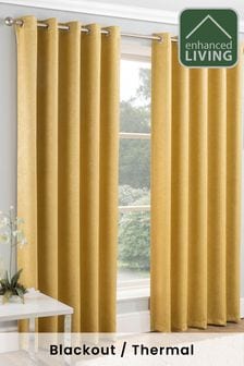 Enhanced Living Ochre Yellow Vogue Ready Made Thermal Blackout Eyelet Curtains