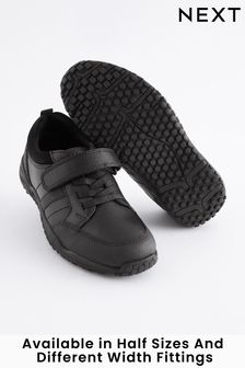 Black Narrow Fit (E) School Leather Elastic Lace Shoes (333355) | £30 - £40