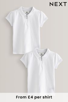 White 2 Pack Cotton Zip Polo Shirts (3-16yrs) (342093) | £8 - £13