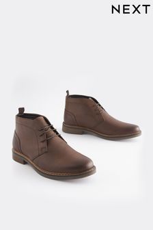 Brown Regular Fit Waxy Finish Leather Chukka Boots (342711) | £60