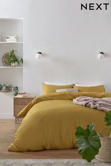 Mustard Yellow Cotton Rich Plain Percale Duvet Cover and Pillowcase Set