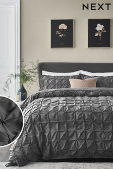 Charcoal Grey Malvern Textured Pleats Duvet Cover And Pillowcase Set