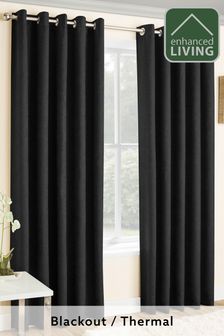 Enhanced Living Black Vogue Ready Made Thermal Blackout Eyelet Curtains