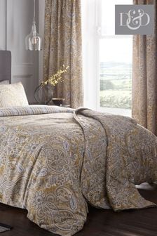 D&D Yellow Maduri Damask Quilted Bedspread