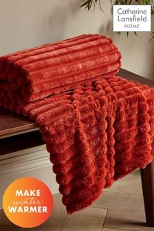 Catherine Lansfield Orange Soft and Cosy Ribbed Faux Fur Throw