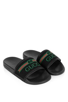 GUCCI Kids Black Rubber Gucci Logo Embossed Sliders