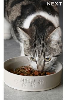 Grey Ceramic Cat Bowl