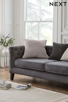 Silver Grey Soft Velour Large Square Cushion