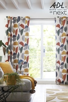 Marie Adeline At Next Multi Grey/Yellow/Red Geo Eyelet Curtains