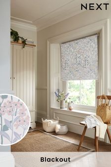 Nordic Floral Blue/Green Print Ready Made Blackout Roller Blind