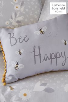 Catherine Lansfield Grey Bee Happy Cushion