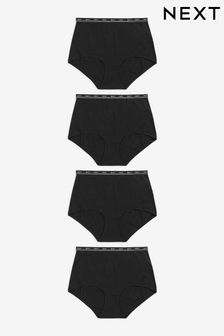 Black Full Brief Cotton Rich Logo Knickers 4 Pack (359536) | £18