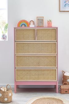 Noah Pink Painted wood and Rattan Chest of 4 drawers (360296) | £425