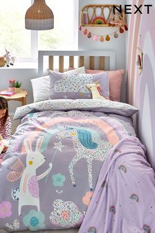 Purple Kids 100% Cotton Ditsy Unicorn Reversible Duvet Cover And Pillowcase Set (364443) | £24 - £34
