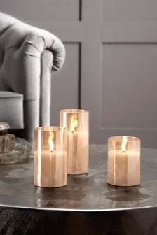 Set of 3 Gold Amber Glass LED Scented Candles (365120) | £22