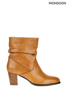 Monsoon Tan Slouch Leather Ankle Boots