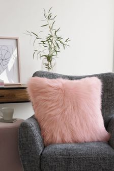 Blush Pink Arctic Cosy Faux Fur Square Cushion