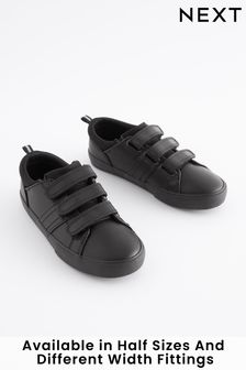 Black Standard Fit (F) School Leather Triple Strap Shoes (374171) | £22 - £28