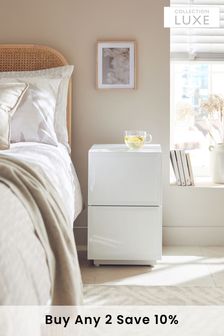 White Sloane Glass Collection Luxe 2 Drawer Slim Bedside Table (374540) | £299