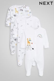 White Safari 3 Pack Delicate Appliqué Baby Sleepsuits (0-2yrs) (374691) | £19