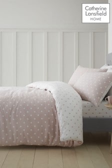 Catherine Lansfield Pink Dotty Brushed Cotton Duvet Cover and Pillowcase Set