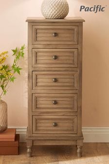 Pacific Lifestyle Taupe Pine Wood 5 Drawer Tall Boy K/D