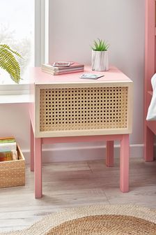 Noah Pink Painted Cane Bedside Table