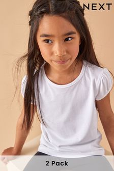 White 2 Pack Cotton Puff Sleeve T-Shirts (3-16yrs) (378254) | £5 - £10