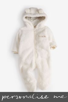 Personalised Baby Bear Fleece Pramsuit
