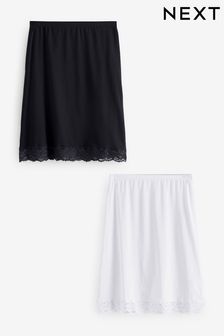 Black/White Cotton Long Half Slips 2 Pack (379594) | £24
