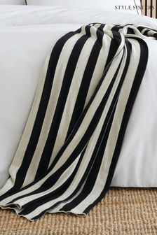 Style Sisters Black Knitted Stripe Pure Cotton Throw