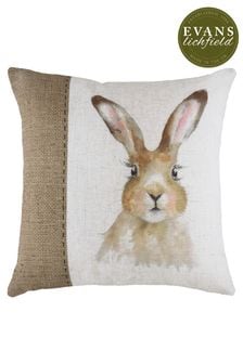 Evans Lichfield White Hessian Hare Printed Polyester Filled Cushion
