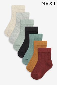 Rust Brown 7 Pack Rib Baby Socks (0mths-2yrs) (387854) | £8