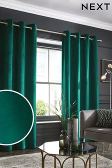 Green Matte Velvet Eyelet Lined Curtains
