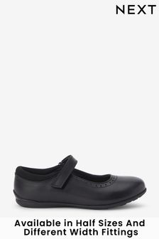 Black Narrow Fit (E) School Leather Mary Jane Brogues (388933) | £26 - £33