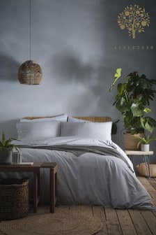 Appletree Silver Cassia Washed Cotton Duvet Cover and Pillowcase Set