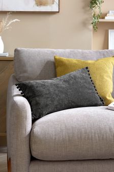 Charcoal Grey Soft Velour Pom Edge Rectangle Cushion