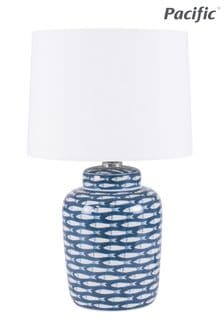 Schoal Blue/White Fish Detail Ceramic Table Lamp by Pacific