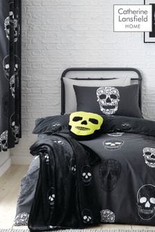 Catherine Lansfield Grey Skulls Reversible Duvet Cover Set