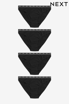 Black High Leg Cotton Rich Logo Knickers 4 Pack (399205) | £16
