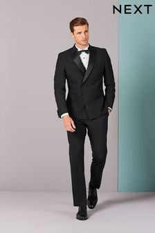 Black Double Breasted Slim Fit Tuxedo Suit (402168) | £64