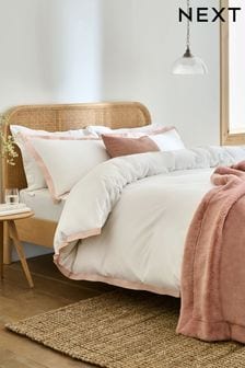 White/Pink Cotton Rich Oxford Duvet Cover and Pillowcase Set