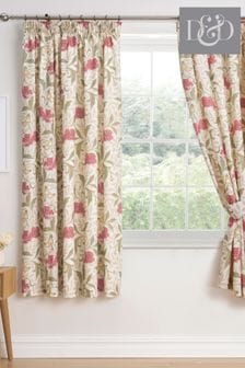 D&D Red Sandringham Pair of Pencil Pleat Curtains With TieBacks