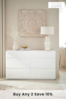 White Sloane Glass Wide Collection Luxe Chest of Drawers (407438) | £775